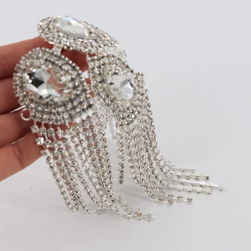 Qlavoca Crystal Fringe Shoulder Epaulette Rhinestones Appliques Stitch Patches for DIY Women Fashion Accessories 2pcs/Pack - Image 4
